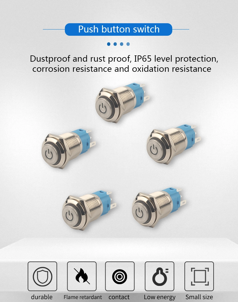 Manufacturer 12mm 16mm 19mm 22mm Short Touch Type Push Button Switch with 5V 12V 24V LED Light