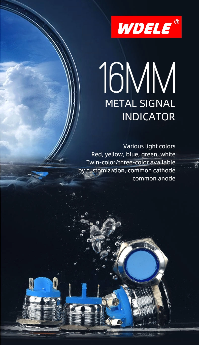 Wd 16mm Metal Waterproof, Oil-Proof, Rust-Proof, Anti-Oxidation, Screw Feet, Binding Post, LED Signal Indicator