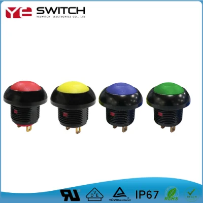 Interruptor de botão subminiatura LED IP67 com fio de 12 mm Interruptor de botão de pressão
