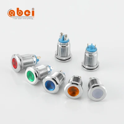 Lâmpada indicadora Abei 12 mm Metal à prova d'água IP67 DC6V/220V Parafuso/pino Terminais de fio Luzes indicadoras de LED