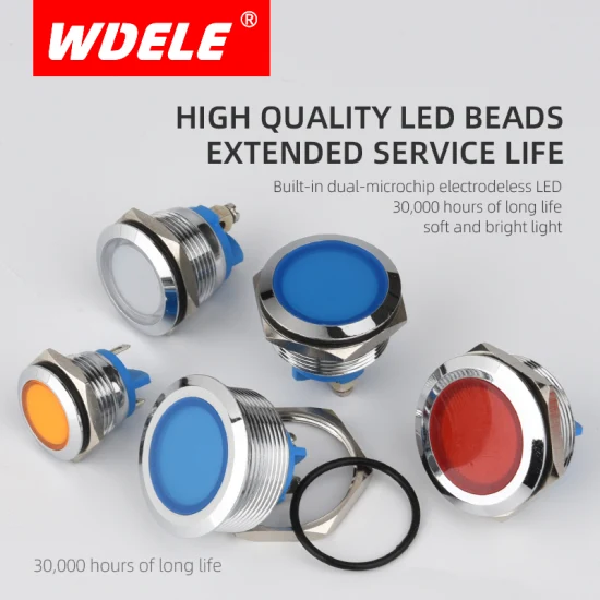 Wdele alta durabilidade 25 mm metal cabeça chata à prova d'água maquinário industrial 24 volts luz indicadora LED