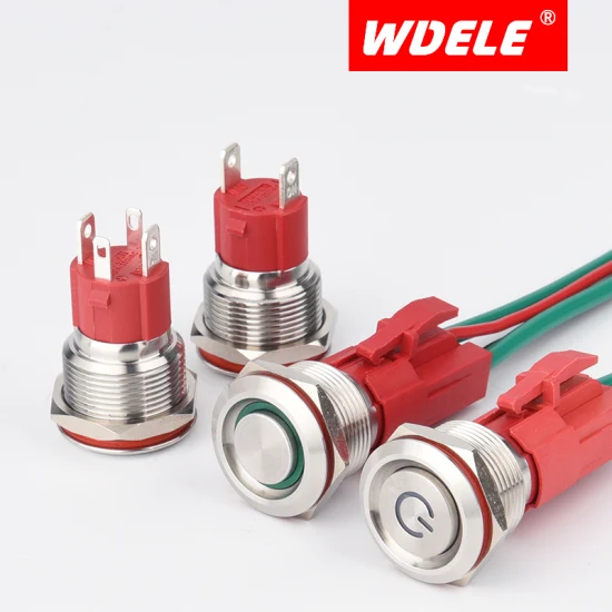 Interruptor de botão de metal Wdele 16 mm com trava momentânea DC 12 V LED à prova d'água