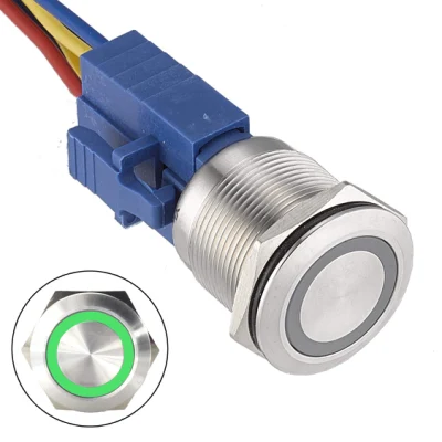 Interruptor de botão de travamento de 22 mm 12V Angel Eye LED à prova d'água aço inoxidável redondo de metal travamento automático 7/8 pol.